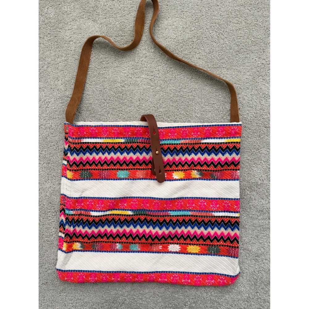 Lovestitch Woven Boho Crossbody Bag Multi Color Zigzag Stripe Western